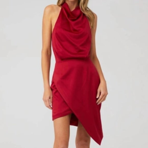 NWT Elliatt X Revolve Camo Asymmetric Satin Cocktail Dress Red Size Medium - Picture 8 of 13